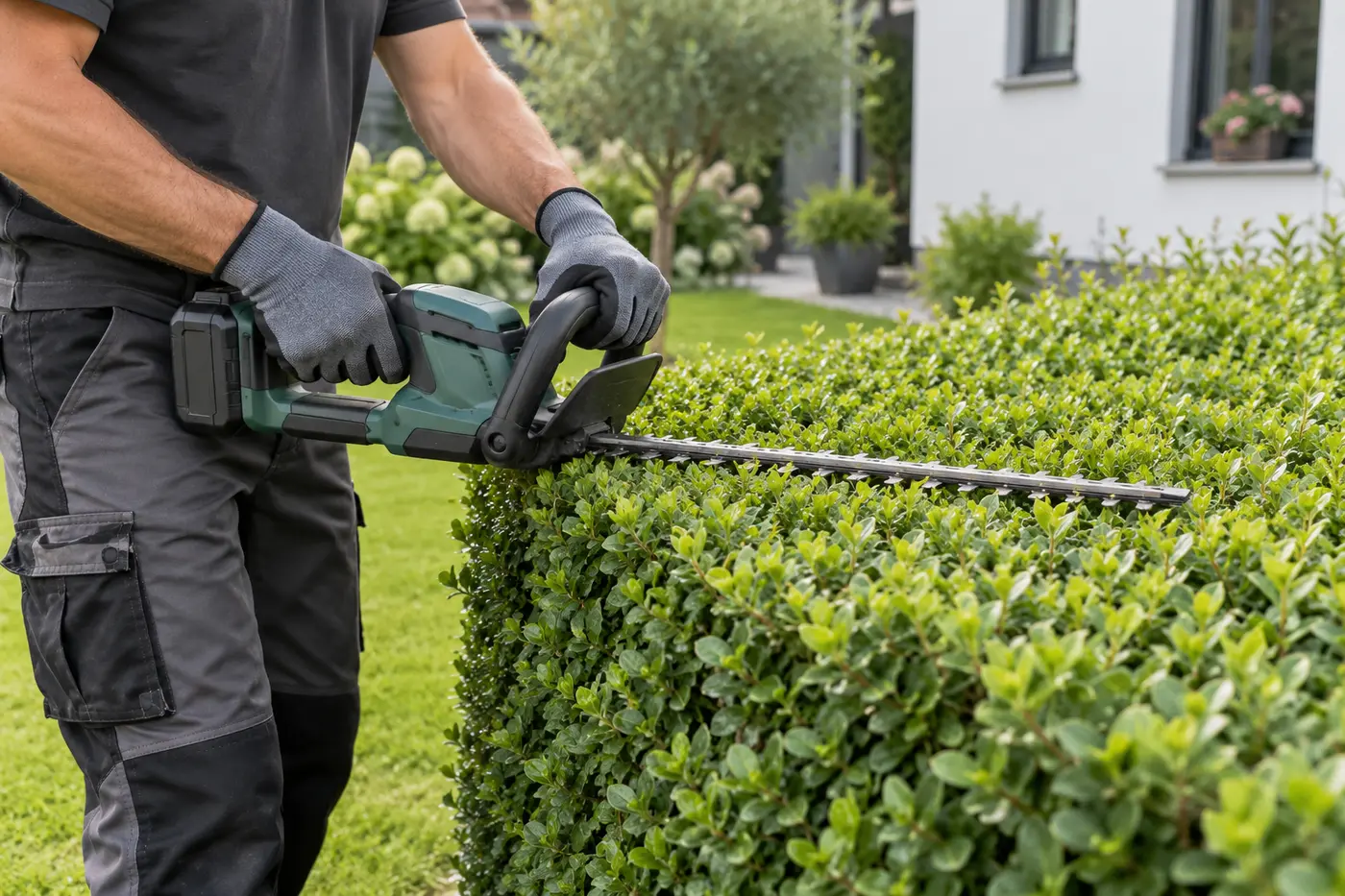 Professioneller Heckenschnitt bei der Gartenpflege